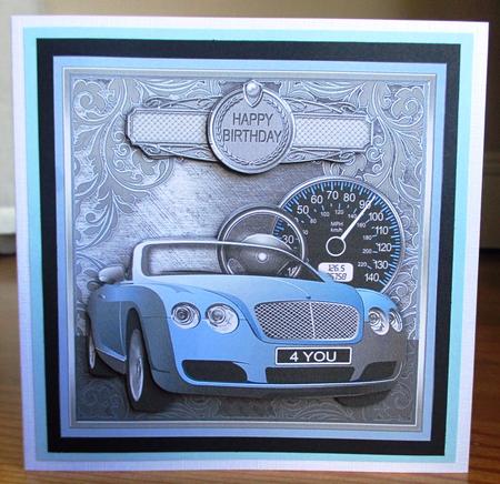 Blue Sports Car on a Scroll Background 8x8 Decoupage Minikit by Johanna Lambert