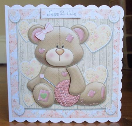 Gorgeous Knitting Bear 8x8 by Johanna Lambert