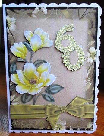 Lemon Magnolia 60 Card Front with Decoupage by Johanna Lambert