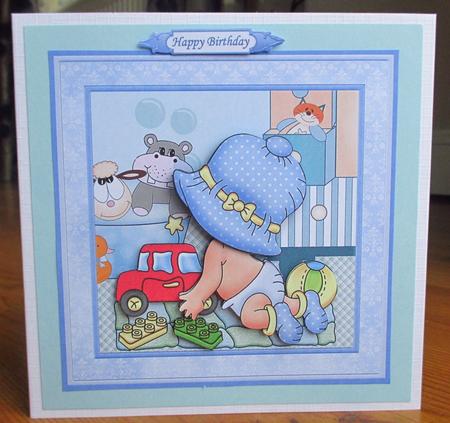 New Baby Boy Playing 8x8 Decoupage Mini Kit by Johanna Lambert