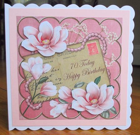 Pink Magnolia 70 Today 8in Decoupage Topper by Johanna Lambert