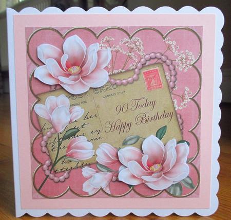 Pink Magnolia 90 Today 8in Decoupage Topper by Johanna Lambert