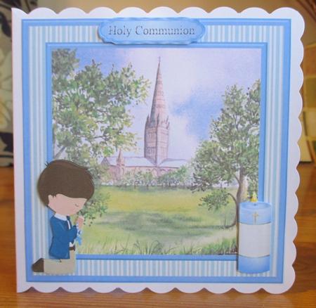 First Holy Communion Boy (brunette) Card Topper & Decoupage by Johanna Lambert