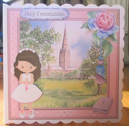 First Holy Communion Girl (brown) Card Topper & Decoupage by Johanna Lambert