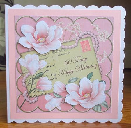Pink Magnolia 60 Today 8in Decoupage Topper by Johanna Lambert