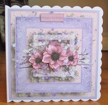 Purple Flowers 7.5 Card with Decoupage by Johanna Lambert
