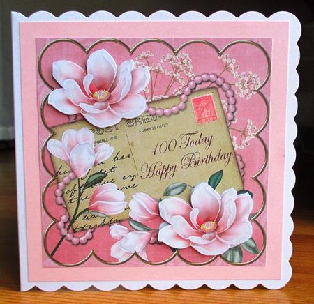 Pink Magnolia 100 Today 8in Decoupage Topper by Johanna Lambert
