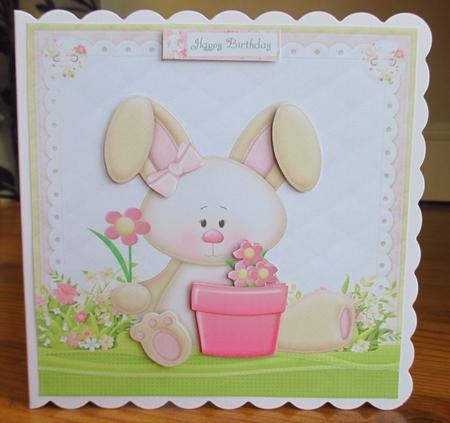 Teddy Bunny with Flower Pot 8x8 by Johanna Lambert
