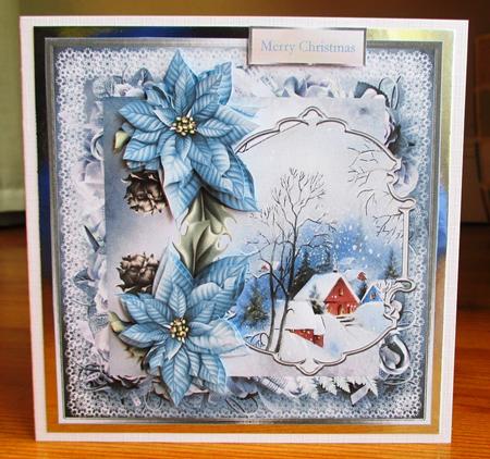 Blue Poinsettias 7x7 Card with Decoupage by Johanna Lambert