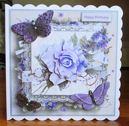 Purple Rose and Lilac 6.5x6.5 Approx with Decoupage by Johanna Lambert