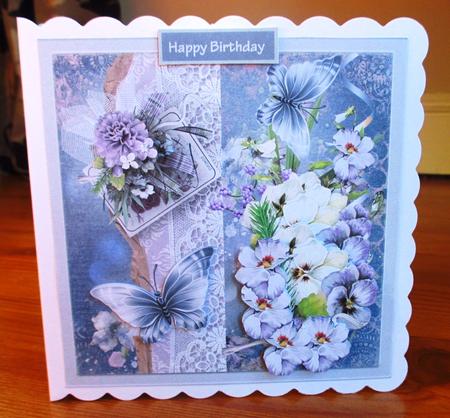 Butterfly and Pansy 7x7 Card with Decoupage by Johanna Lambert
