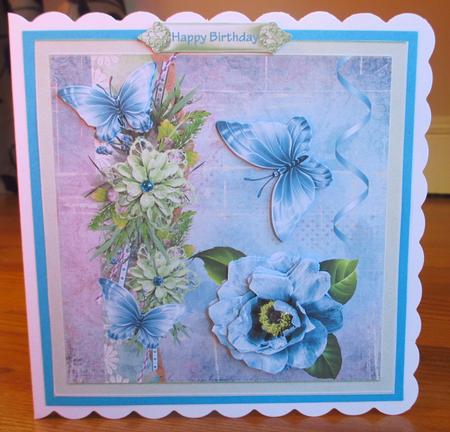Blue Poppy 7x7 Card with Decoupage by Johanna Lambert