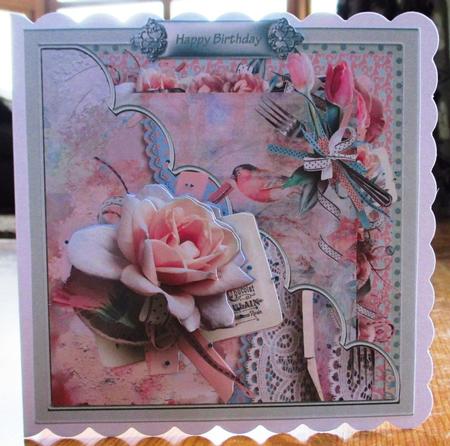 Scallop Corner Rose 7x7 Card with Decoupage by Johanna Lambert