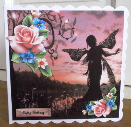 Pretty Silhouette Faerie in the Moonlight 8x8 by Johanna Lambert