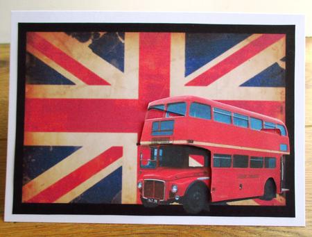 London Bus on Sepia Union Jack Decoupage by Johanna Lambert