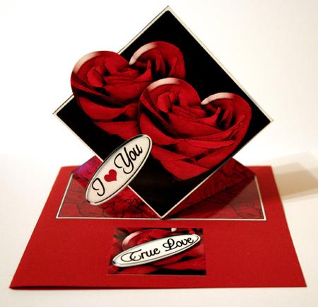 Romantic Roses Diamond Top Card with Pyramage by Jolanta Januszewska