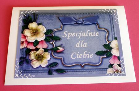Christmas Roses Blue and Silver Duo 7x5in Card Front Bases by Jolanta Januszewska