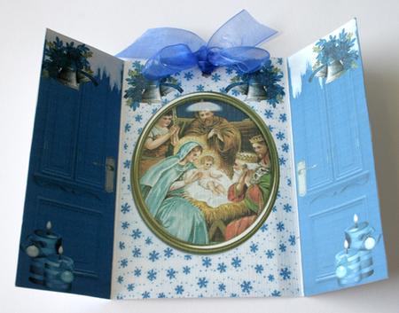 Beautiful Nativity Scene in Glass Round Frame, Gatefold by Jolanta Januszewska
