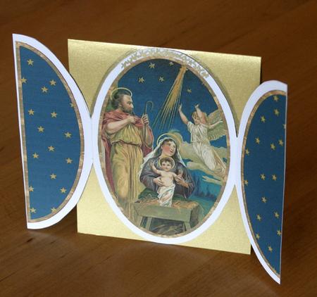 Giant Christmas Stable & Baby Scene Round Gatefold Card by Jolanta Januszewska