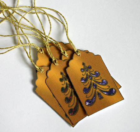 Colourful Christmas Tree Gold Tags /mini Toppers by Jolanta Januszewska