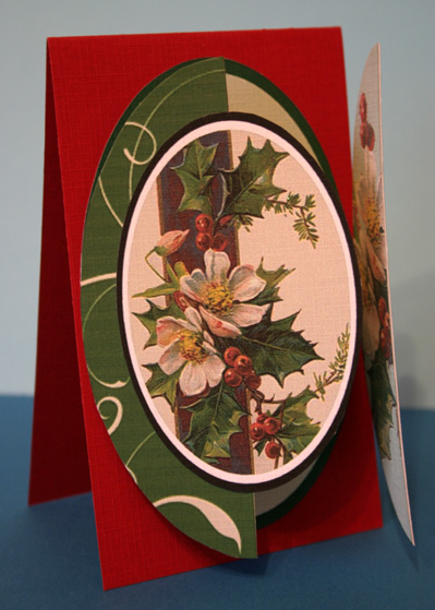 Christmas Roses & Holly Swirl Round Gatefold Card & Topper by Jolanta Januszewska