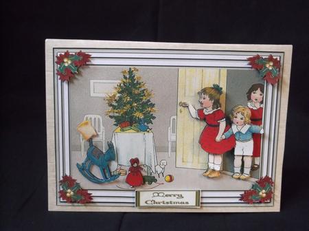 Christmas Presents Under the Tree Decoupage Card Front by Jonna Baker