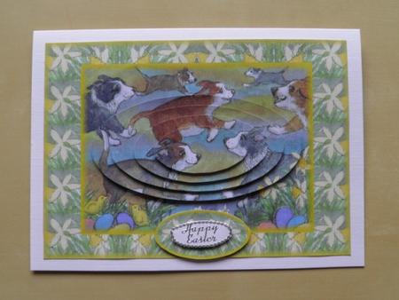 Pups Hunting Easter Eggs Card Front & Oval Pyramage by Jose Hopkins