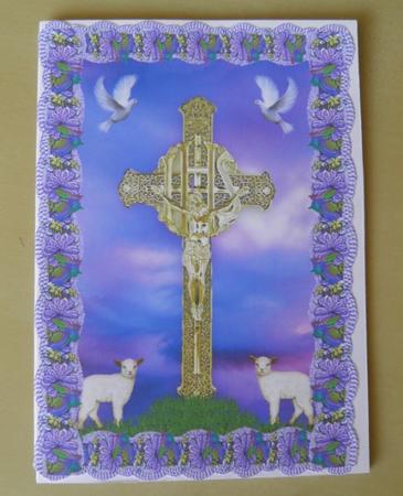 Gold Cross, Lambs & Doves - Cut & Fold Easter or Sympathy by Jose Hopkins