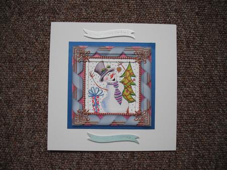 Snowman Presents Ribbon Spiral Edge Stacker Card Front by Jose Hopkins