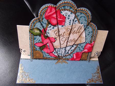 Teal Coral Rose Get Well Soon Ornate Scallop Deco Stacker by Joy Chappelle