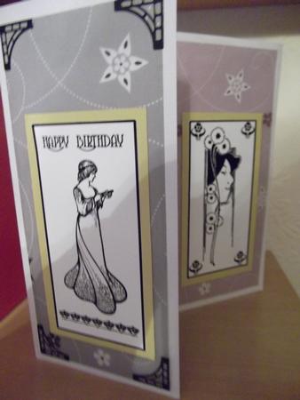 Three Art Nouveau Black and White Ladies Dl by Joy Chappelle