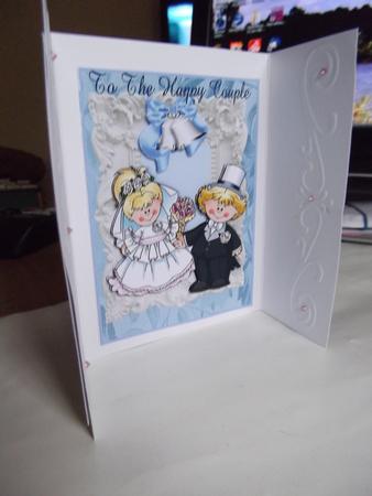 Cute Wedding Couple with Blue Bells French Gatefold by Joy Chappelle