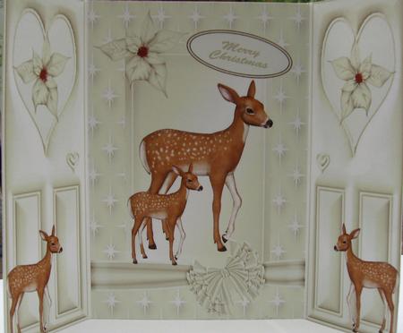 Little Reindeers in Cream Star Frame, Gatefold by Joy Comstock