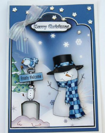 A Frosty Welcome Scallop Top Card Front with Step by Step by Joy Comstock