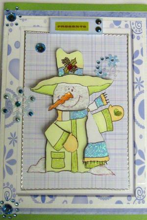 Cute Christmas Snowman Blue & Green by Joy Comstock