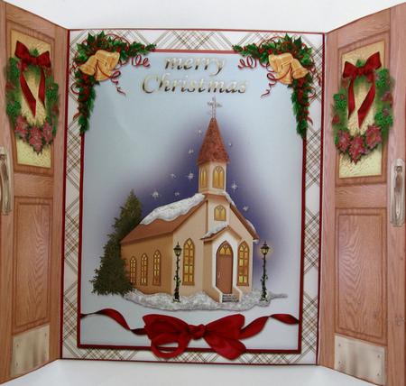 Merry Christmas Doors Gate Fold Church with Snow by Joy Comstock