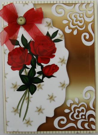 Red Roses and Bow on Gold Scalloped Envelope A4 by Joy Comstock