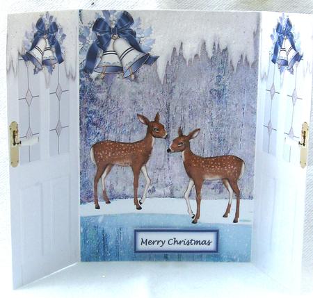 Cute Pair of Reindeers in Snow Scene Gatefold by Joy Comstock