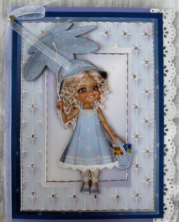 Little Girl with Presents in Blue Star Frame by Joy Comstock