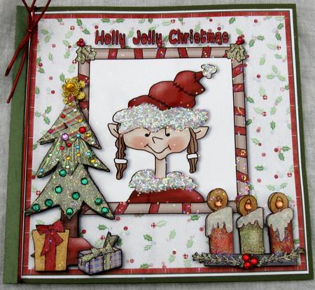 Holly Jolly Elf Christmas 8x8 Card Front by Joy Comstock