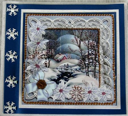 Blue Winter Walk Ice Poinsettia 5in Scallop Bottom Stacker by Joy Comstock
