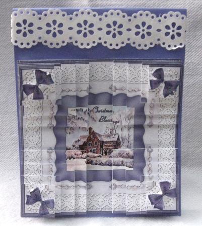 A Warm Winter Welcome Quadramid Card Front by Joy Comstock