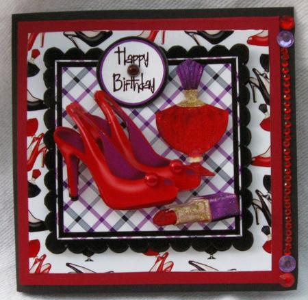 Stilettos, Perfume & Lipstick Decoupage - Red & Purple by Joy Comstock