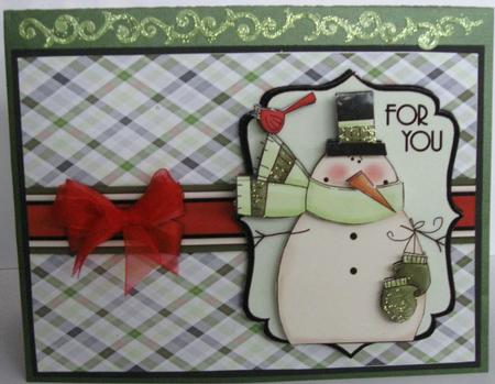 Snuggly Snowman with Bird Decoupage Card - Pistachio & Green by Joy Comstock