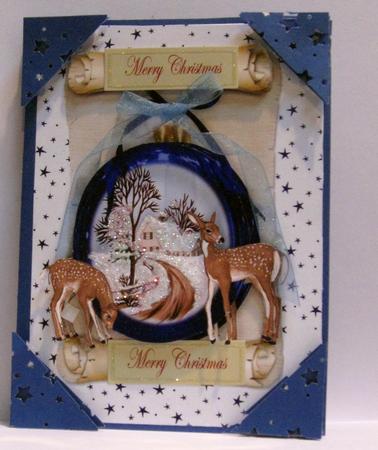 Beautiful Christmas Scene in a Bauble on a Scroll A4 by Joy Comstock