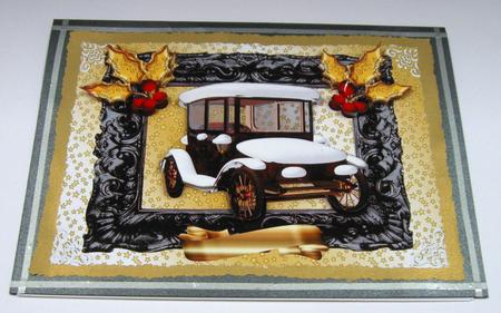 Christmas Vintage Car with Snow in Frame A4 by Joy Comstock