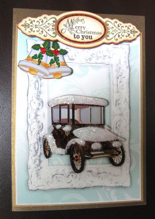 Vintage Car with Snow in a Frame A4 by Joy Comstock