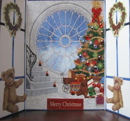 Snow Scene with Christmas Tree, and Pretty Window, Gatefold by Joy Comstock