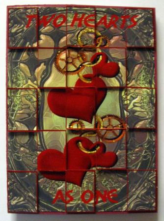 Two Hearts as One Patchoupage by Joy Comstock
