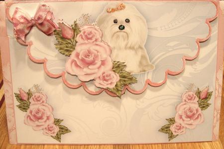 Cute Westie with Roses on Scalloped Envelope by Joy Comstock
